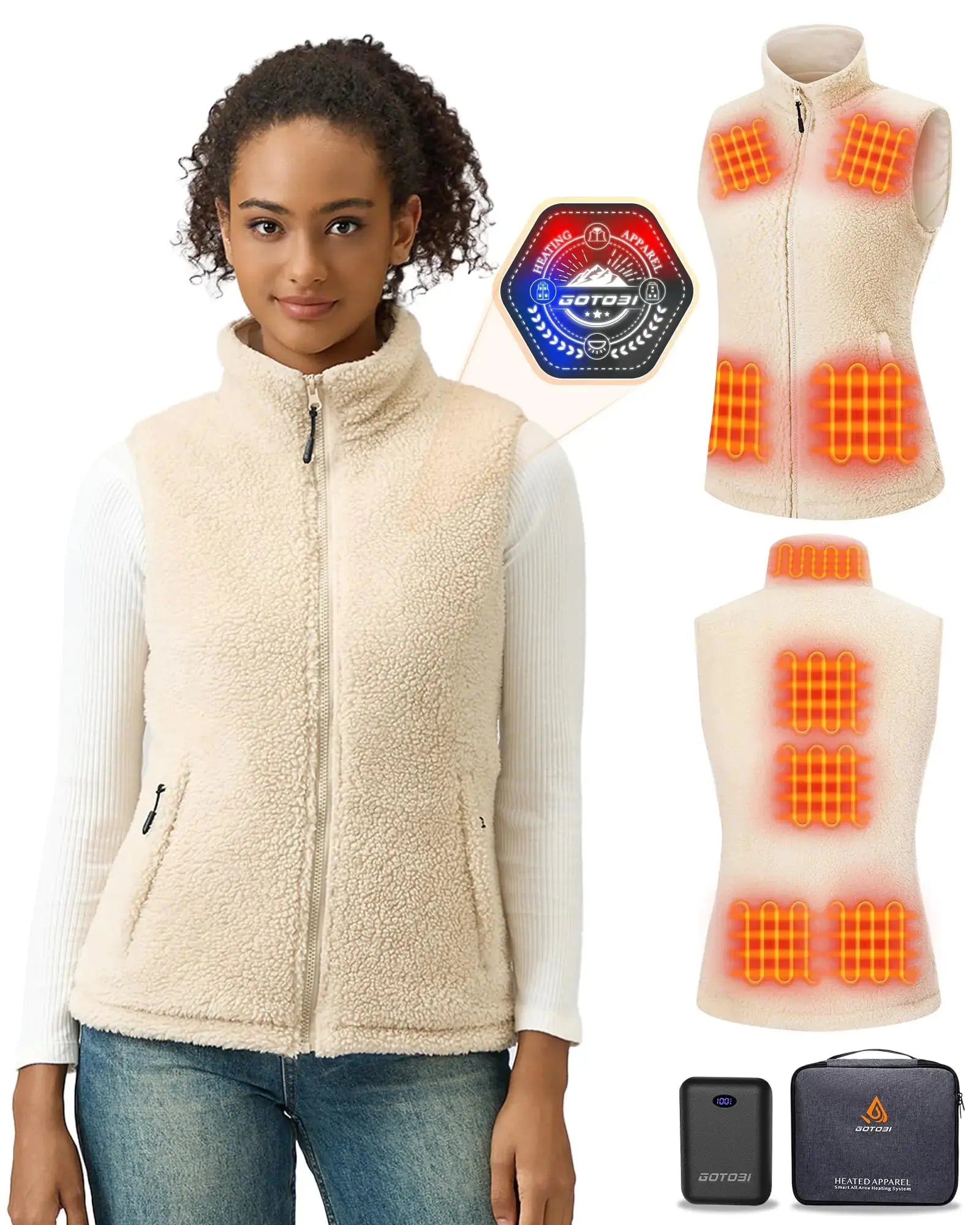 GOTOBI Fuzzy Fleece Heated Vest for Women with 16000mAh 7.4V Battery Ergonomics Heating System 9 Zones Womens Heated Vest Zendrop
