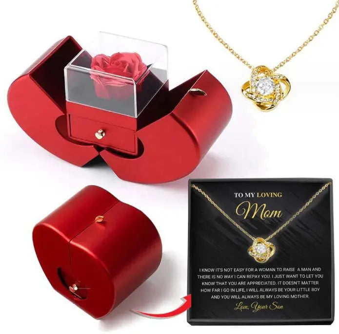 Fashion Jewelry Box Red Apple Christmas Gift Necklace Eternal Rose For Girl Mother's Day Valentine's Day Gifts With Artificial Flower Rose Flower Jewelry Box - New Era Fashion LLc