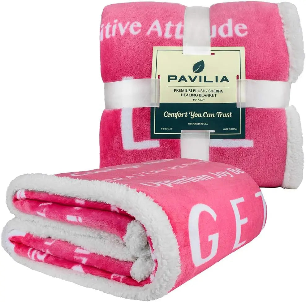 Healing Blanket, Get Well Soon Gift, Soft Hug Compassion Sherpa Throw Blanket for Women Men, Comfort Caring Inspirational Patient Blanket, Positive Thoughts Prayer Throw, Pink