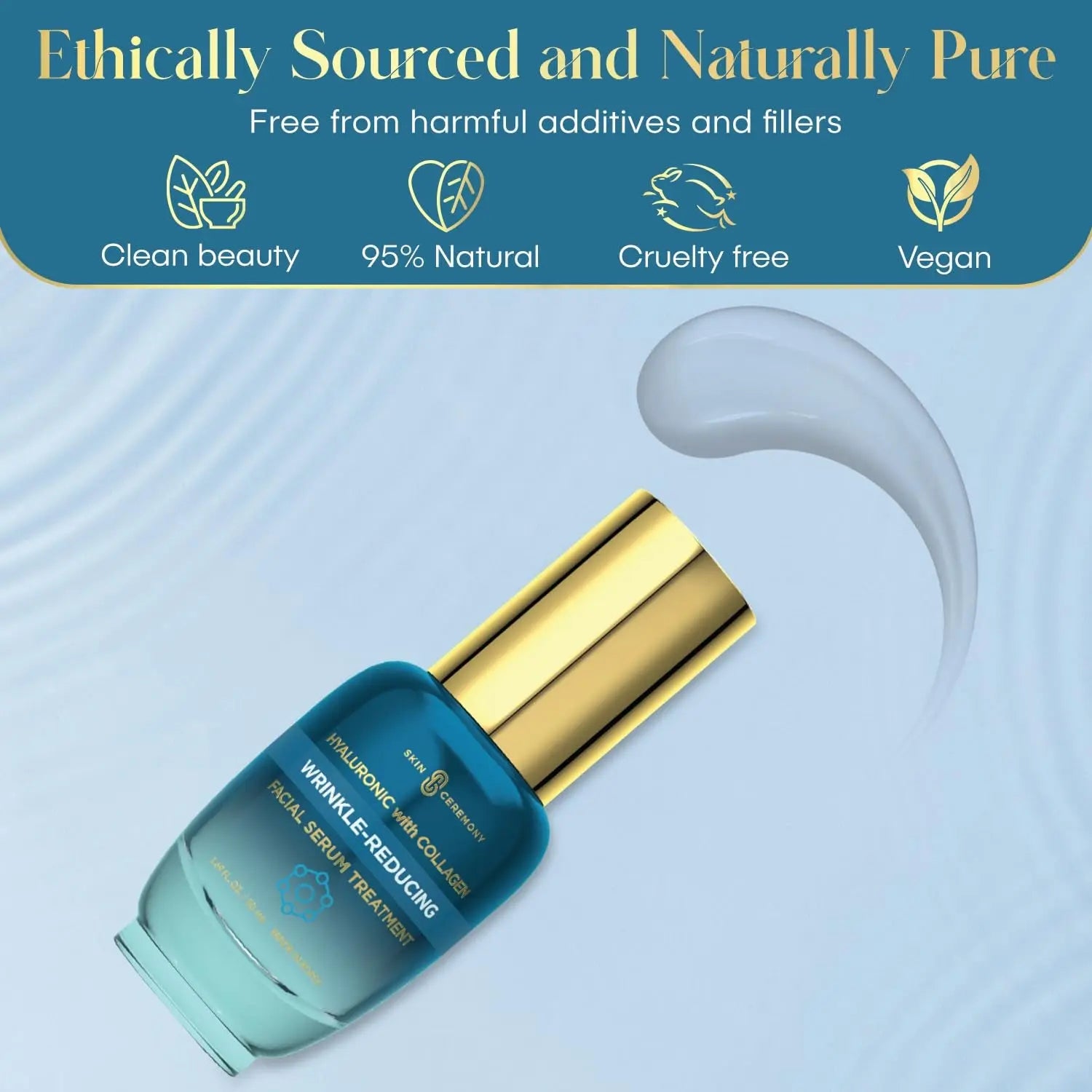 Hyaluronic Acid & Collagen Wrinkle Reducing Serum - Deep Hydration, Plumps & Smooths Skin - Dermatologist Tested, Clean Beauty, Korean Skin Care - 1.69 FL.OZ.