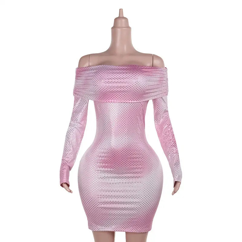 Off-shoulder Pleated Long Sleeve Dress Women Cjdropshipping