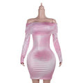 Off-shoulder Pleated Long Sleeve Dress Women Cjdropshipping