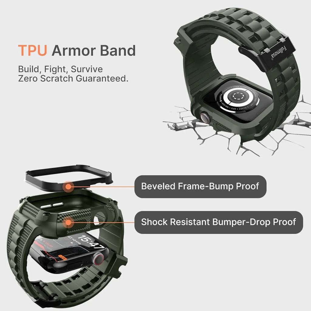 Compatible with Apple Watch Bands 41Mm 40Mm Series 9/8/7/6/5/4/SE3/SE2/SE, TPU Rugged Iwatch Strap Military Grade Shockproof Bumper Case for Men Women Army Green