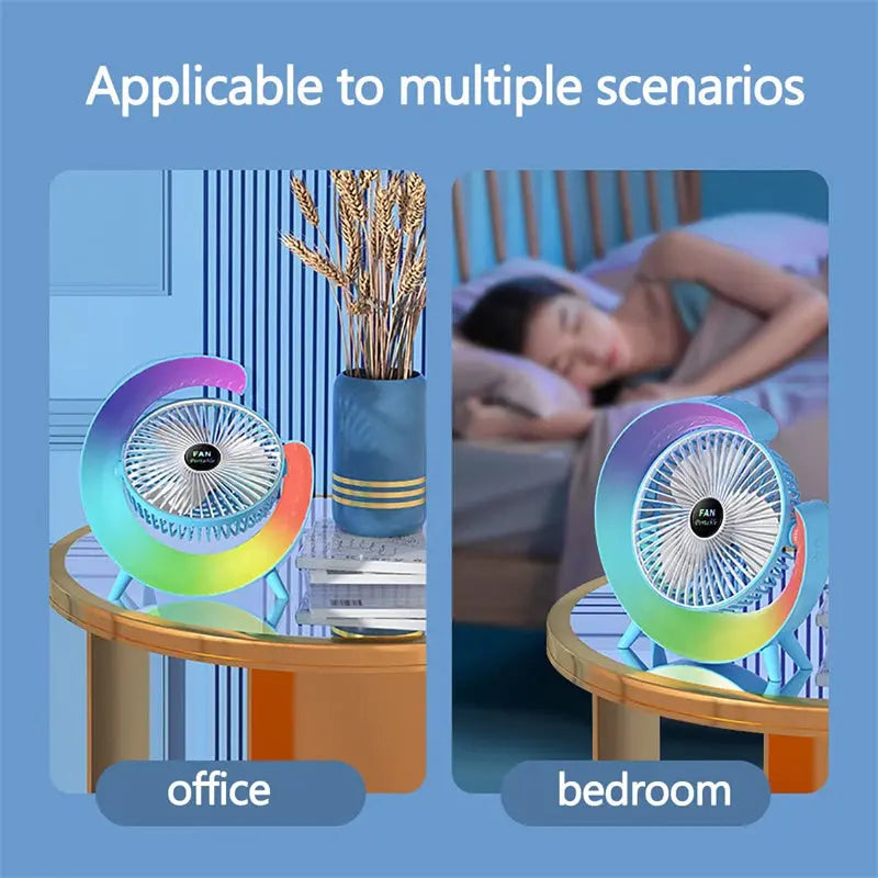 New Bright Night Light Charging Fan Desktop Silent Mini Electric Fan Portable Fan USB Autods