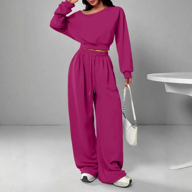 Women's Fashion Slim-fit Off-the-shoulder Navel Solid Color Casual Pants Suit