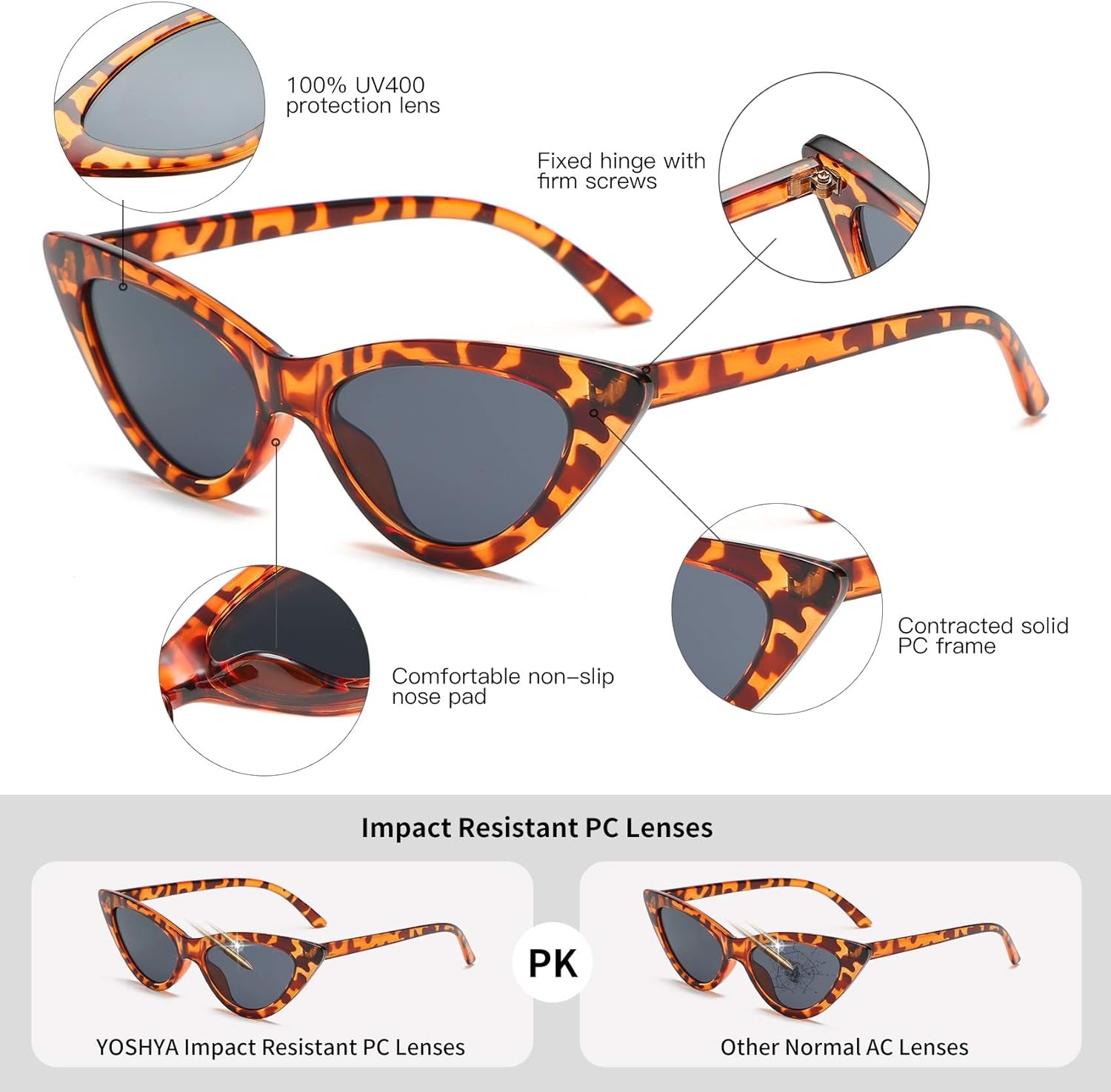 Retro Vintage Cat Eye Sunglasses for Women with Plastic Frame