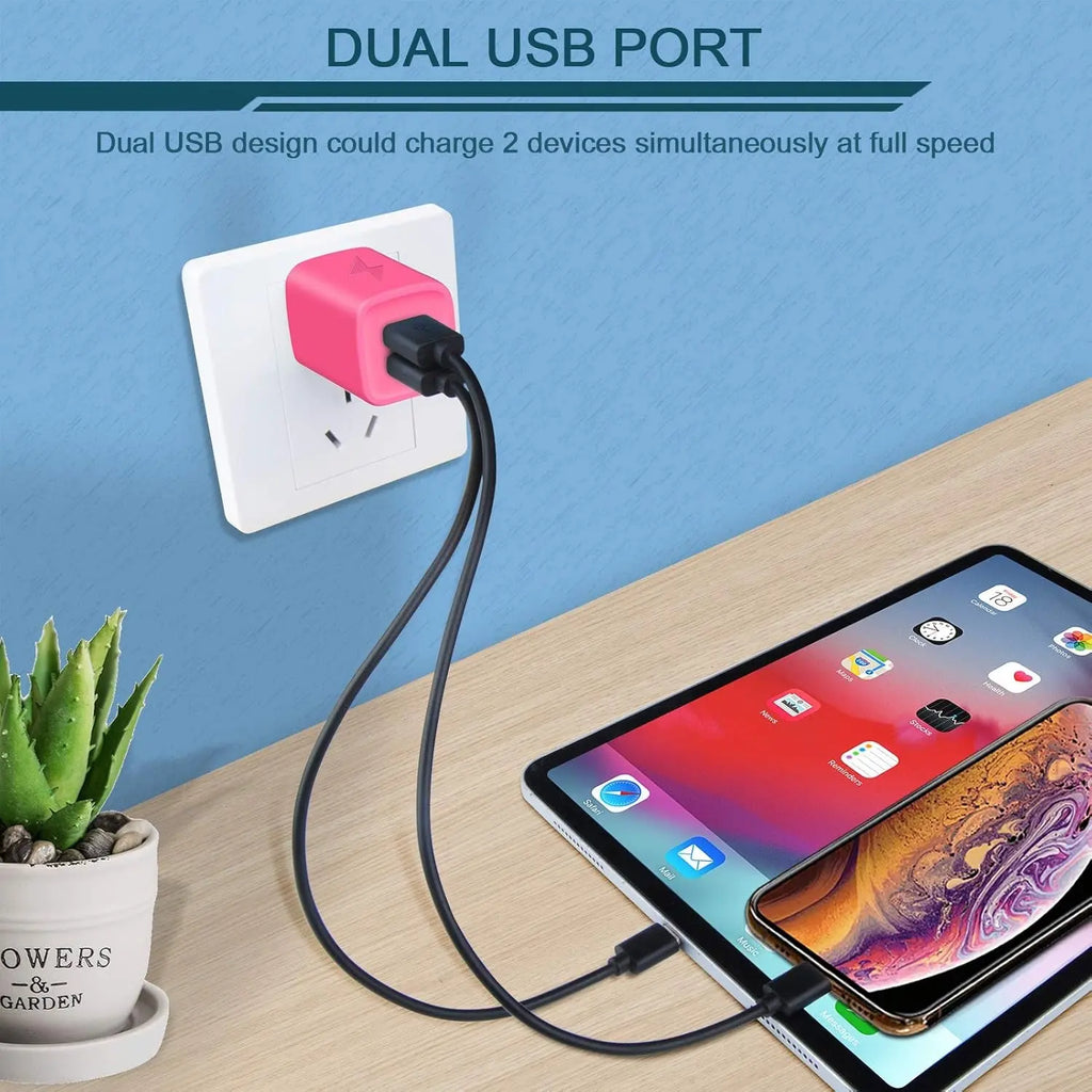 Wall Charger,  USB Plug Fast Charging Block, Power Adapter Cube 2 Port Charge Travel Brick Cell Quick Chargers Box for Iphone Samsung Galaxy USB Box Base Brick