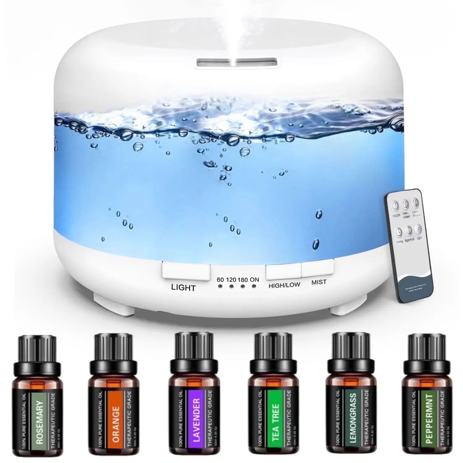 500Ml Essential Oil Diffuser with 6*10Ml Essential Oils Set, Flower Aromatherapy Diffusers with Remote Control, Oil Air Humidifier Vaporizer for Large Room Bedroom Office