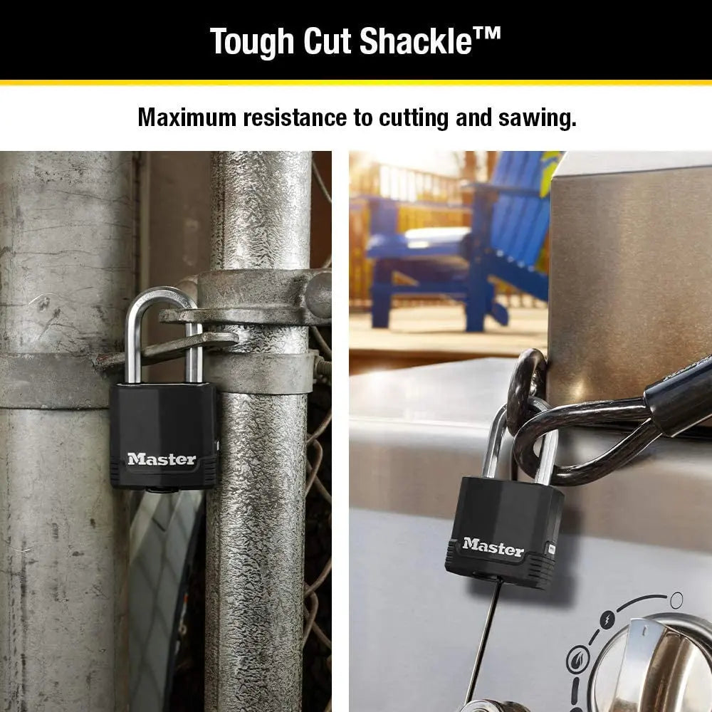Magnum Heavy Duty Outdoor Padlock with Key, Weather Resistant Body and Cut Safe Shackle Make Lock Perfect for Fences, Gates, Sheds, M115Xdlf,Black