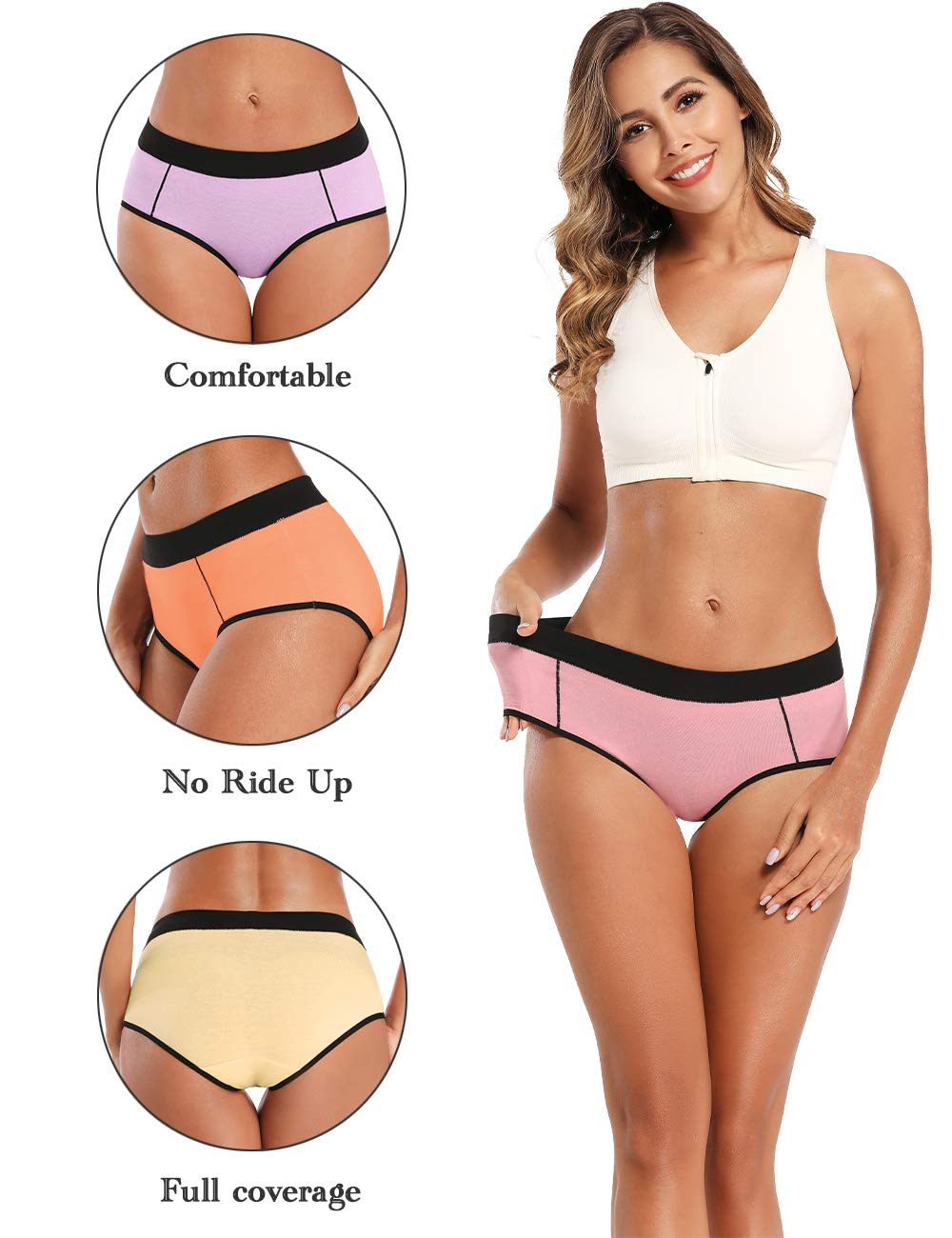 POKARLA Women's Cotton Stretch Underwear Ladies Mid Rise Briefs Panties Multipack 5-Pack(Small)