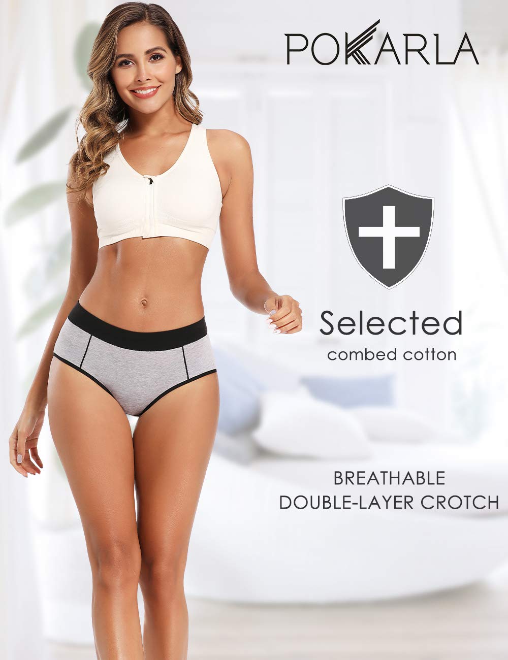 POKARLA Women's Cotton Stretch Underwear Ladies Mid Rise Briefs Panties Multipack 5-Pack(Small)