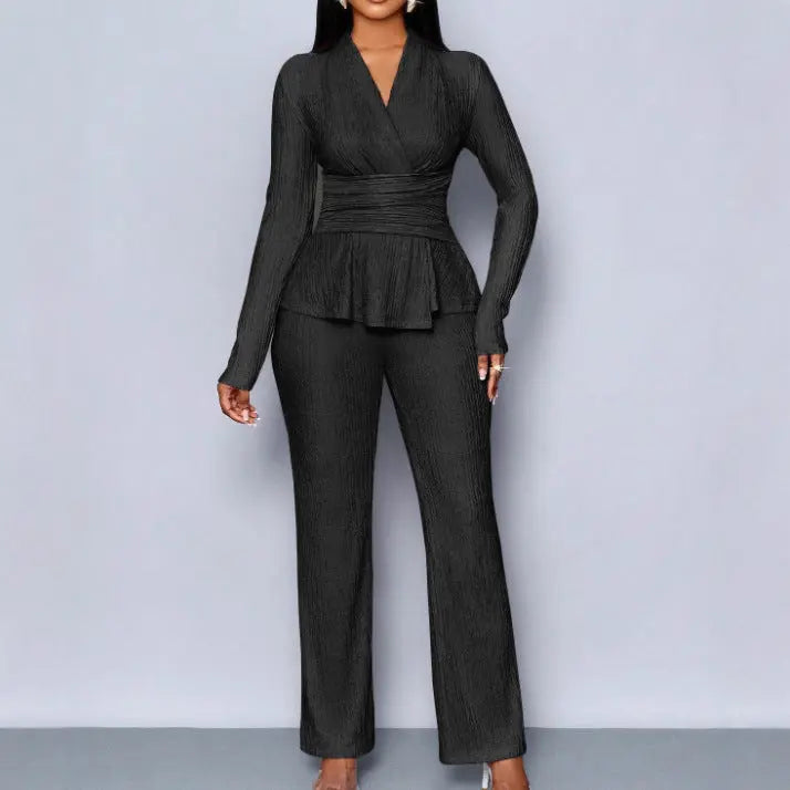 Womens Versatile, Waist-Cinching, Slimming Solid-Color Long-Sleeve Set - New Era Fashion LLc