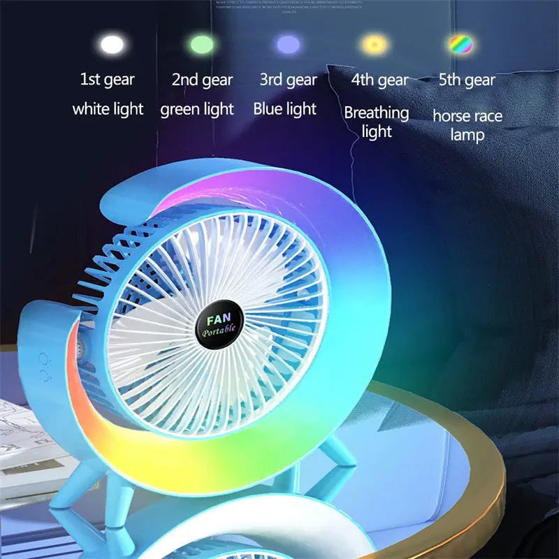 New Bright Night Light Charging Fan Desktop Silent Mini Electric Fan Portable Fan USB Autods