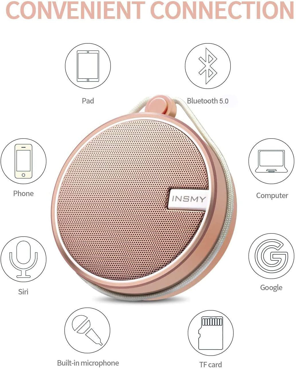 C12 Waterproof Bluetooth Shower Speaker - Portable IPX7 Rated, High-Quality Sound, TF Card Support, Suction Cup Design for Outdoor Use (Cashmere Pink)