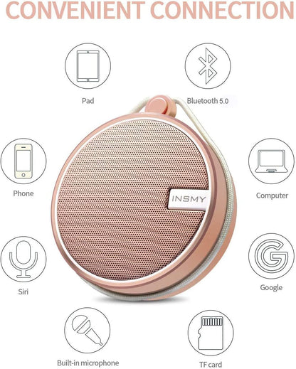 C12 Waterproof Bluetooth Shower Speaker - Portable IPX7 Rated, High-Quality Sound, TF Card Support, Suction Cup Design for Outdoor Use (Cashmere Pink)