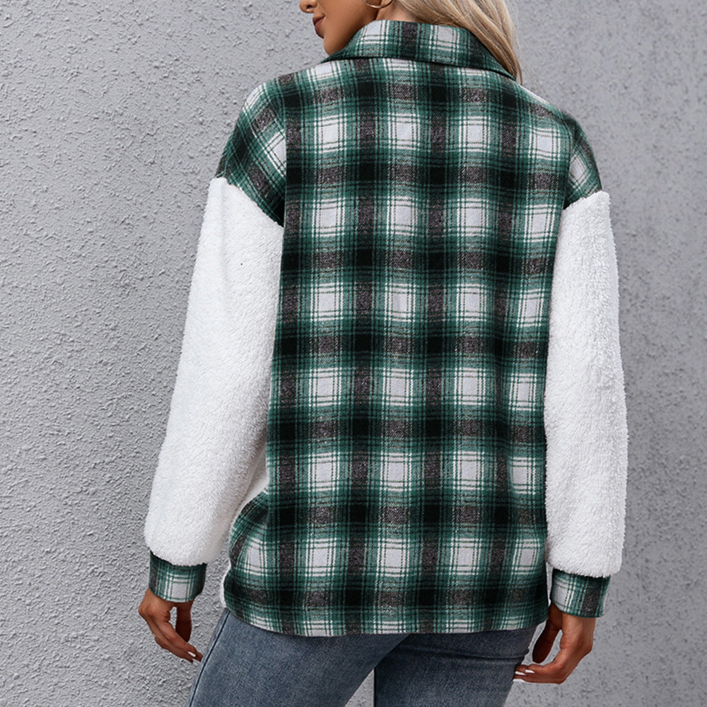 Long-sleeved Plaid Stitching Loose Casual Shirt