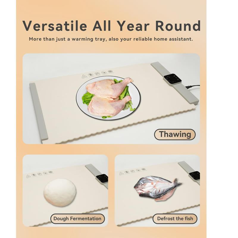 Food Warmer Mat, BRAVESTONE Electric Portable Silicone Warming Plate, Roll up Heating Tray for Food, 5 Heat Levels, 24X15.7, White