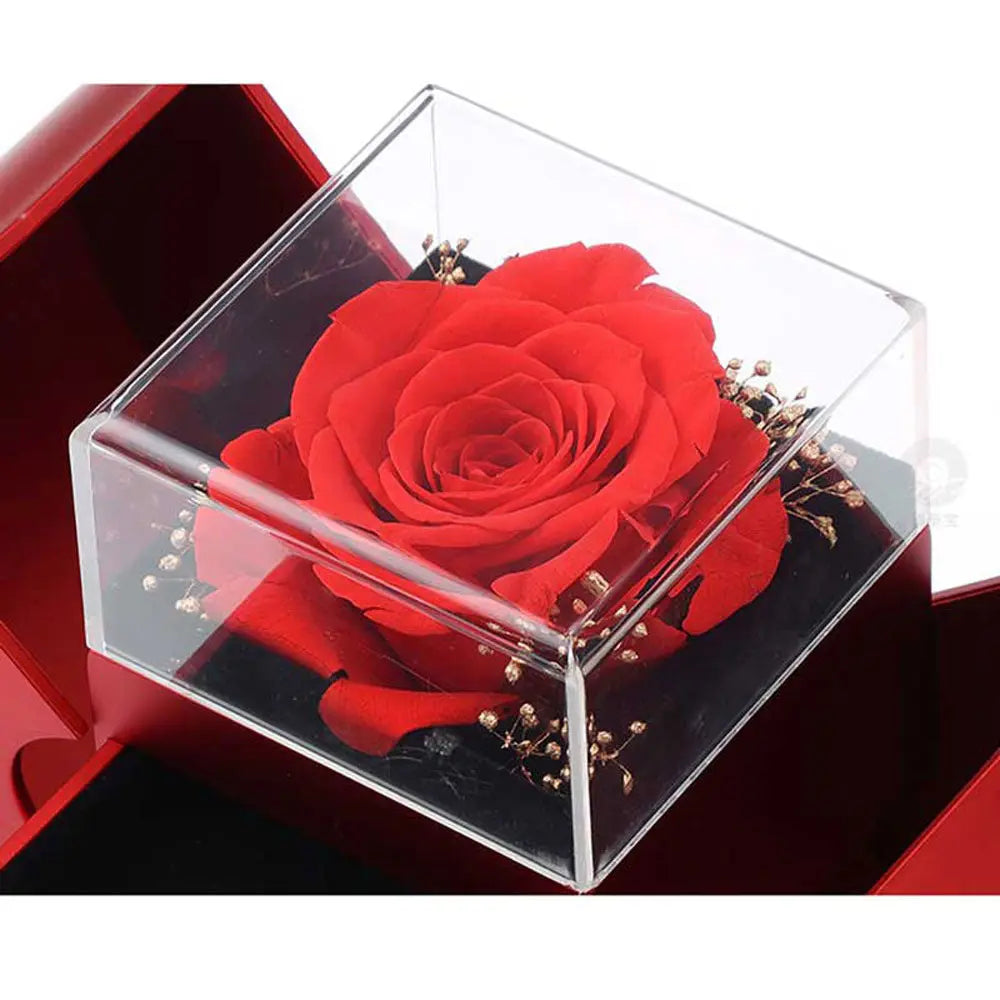 Fashion Jewelry Box Red Apple Christmas Gift Necklace Eternal Rose For Girl Mother's Day Valentine's Day Gifts With Artificial Flower Rose Flower Jewelry Box - New Era Fashion LLc