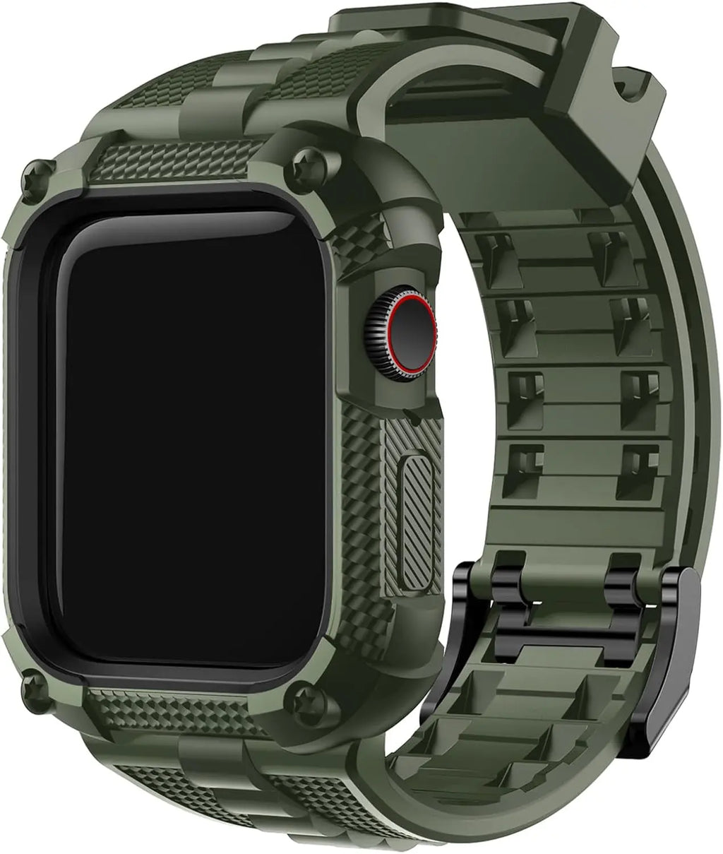 Compatible with Apple Watch Bands 41Mm 40Mm Series 9/8/7/6/5/4/SE3/SE2/SE, TPU Rugged Iwatch Strap Military Grade Shockproof Bumper Case for Men Women Army Green