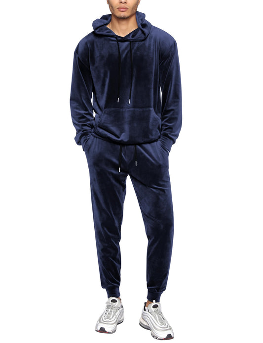 LecGee Velour Tracksuit Mens 2 Piece Velvet Hoodies Jacket Drawtsring Waistband Sweatpants Sweatsuits Set Casual Outfits