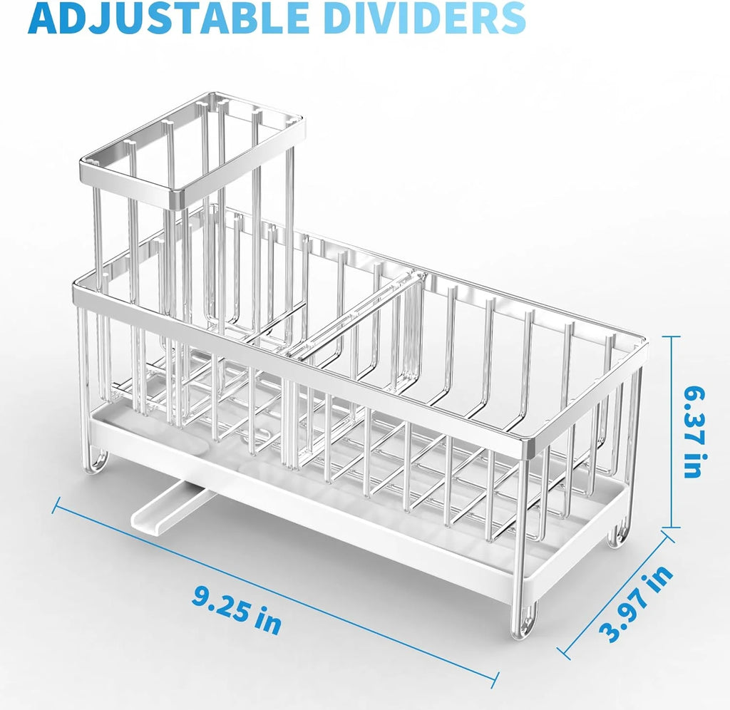 Cisily Silver Sponge Holder for Kitchen Sink, Sink Caddy Organizer with High Brush Holder, Kitchen Countertop Organizers and Storage Essentials, Rustproof 304 Stainless Steel, Soap Dispenser Organize