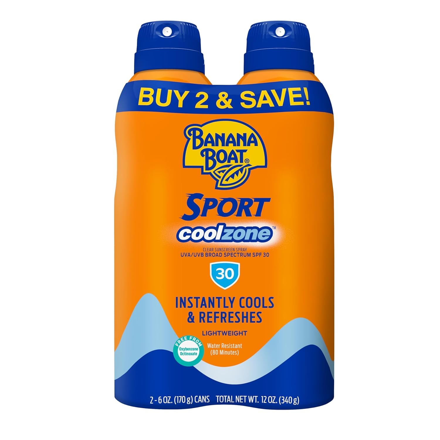 Sport Cool Zone SPF 30 Sunscreen Spray Twin Pack - Oxybenzone-Free, 6 oz Each
