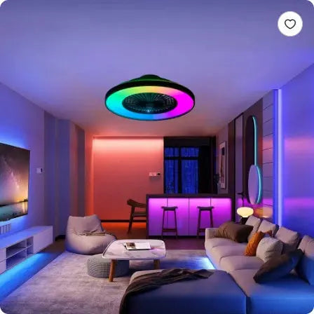 23 Inch Black Ceiling Fan Light With LED RGB   Dimmable & Color Changing, APP & Remote Control, Modern Smart Ceiling Fan For Living Room, Bedroom, And Dining Room  Silent 6-Speed Reversible DC Motor Cjdropshipping
