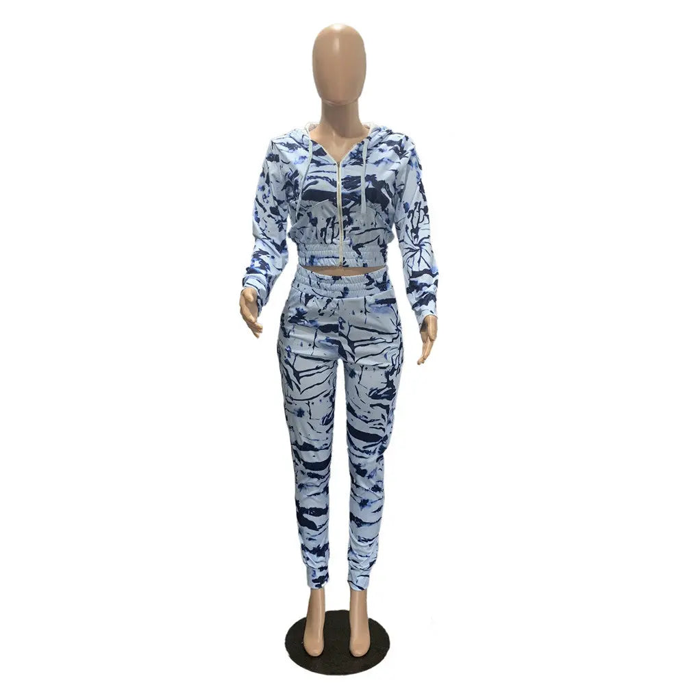 Printed Hooded Long Sleeve Two-Piece Women Cjdropshipping