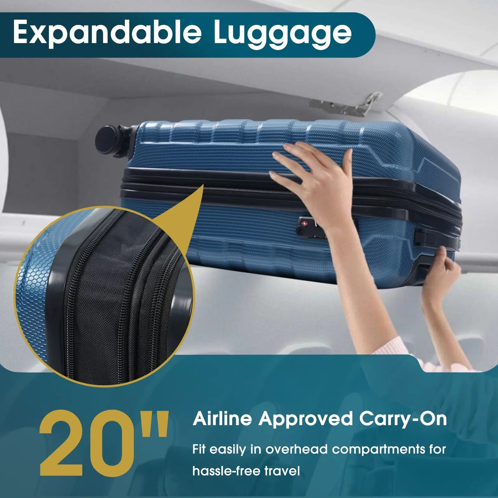 20 Inch Hardshell ABS Carry On Luggage, Durable Expandable Travel Suitcase With Spinner Wheels, TSA Lock Cjdropshipping