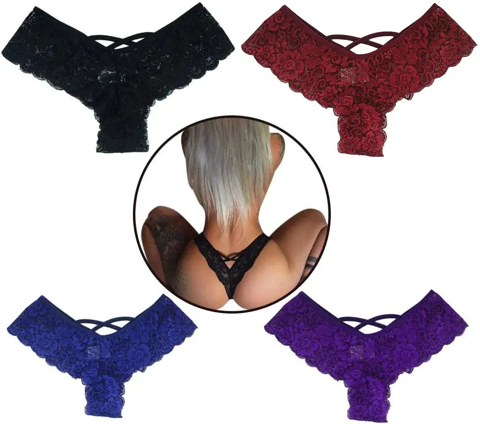 4 Pack Women Sexy Lace Underwear Lingerie Panties G-String Brief Thong Plus Size - New Era Fashion LLc