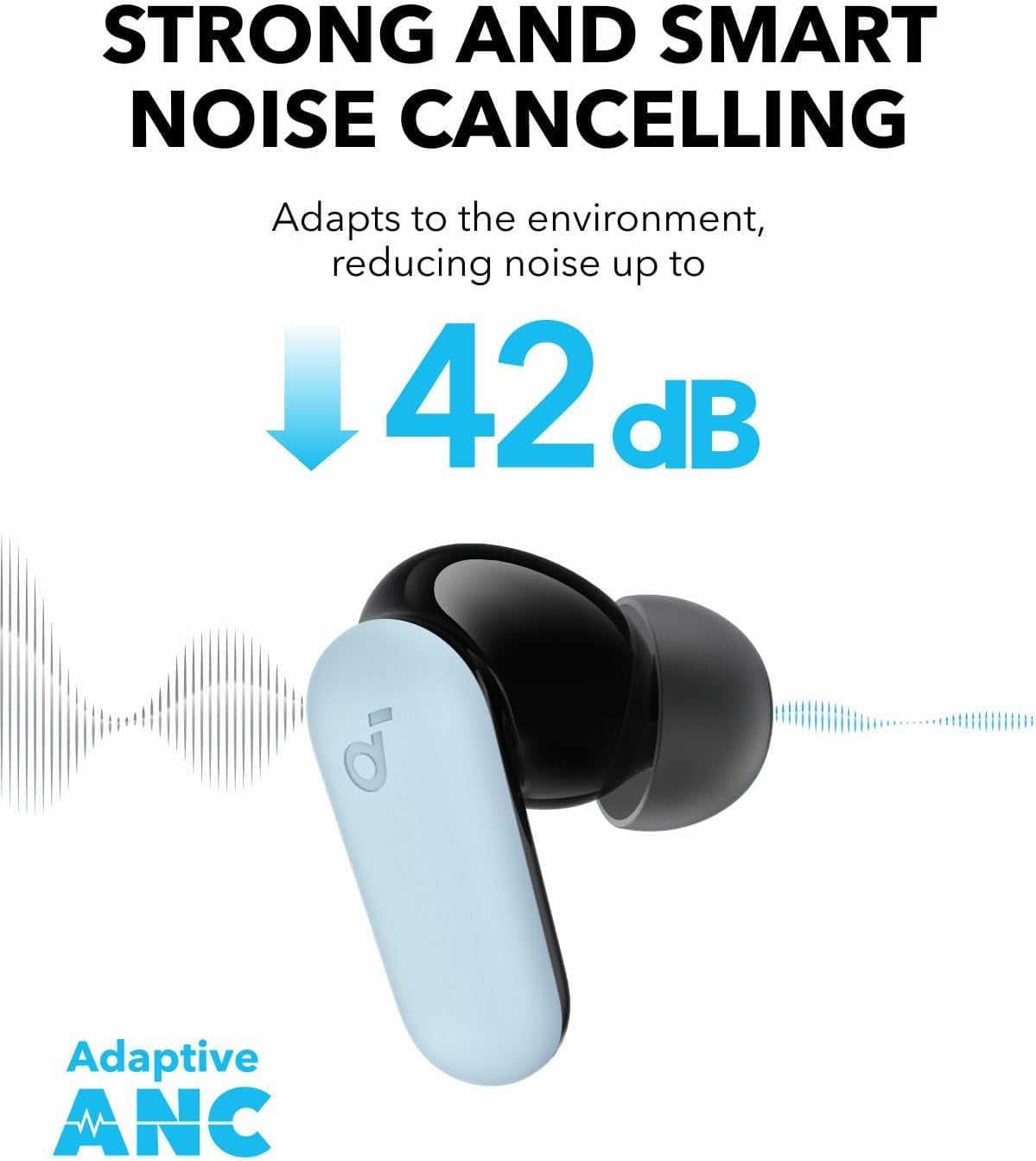 Soundcore P30I by  Noise Cancelling Earbuds, Strong and Smart Noise Cancelling, Powerful Bass, 45H Playtime, 2-In-1 Case and Phone Stand, IP54, Wireless Earbuds, Bluetooth 5.4 (Blue)