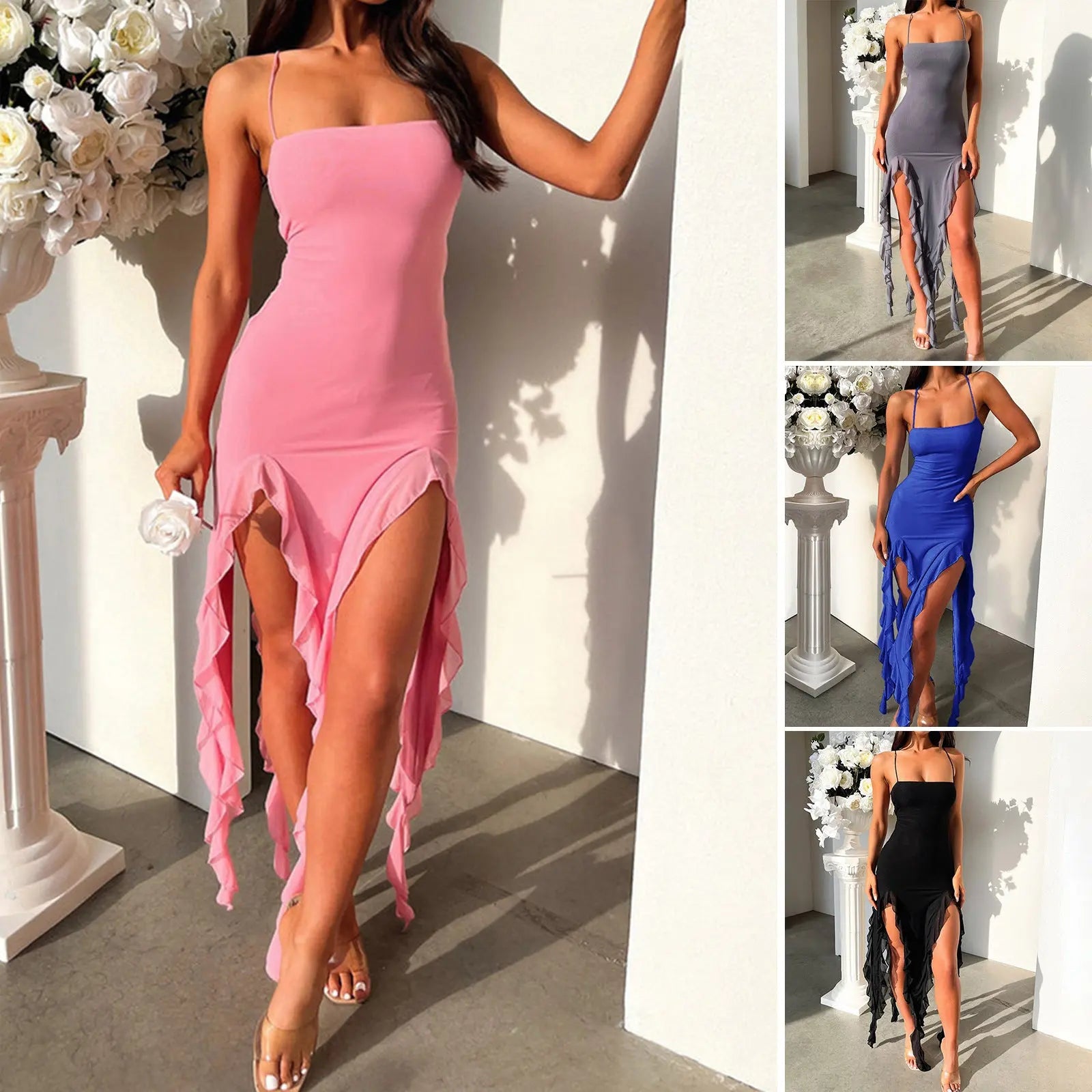 Sexy Suspender Tight Slim Skirt Fashion Split Ruffle Design Dress Summer Womens Clothing Cjdropshipping