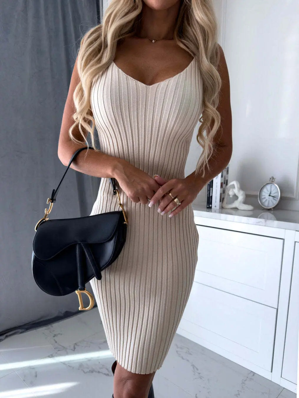 2pcs Suit Women's Solid Stripe Long-sleeved Top And Tight Suspender Skirt Fashion Autumn Winter Slim Clothing New Era Fashion LLc