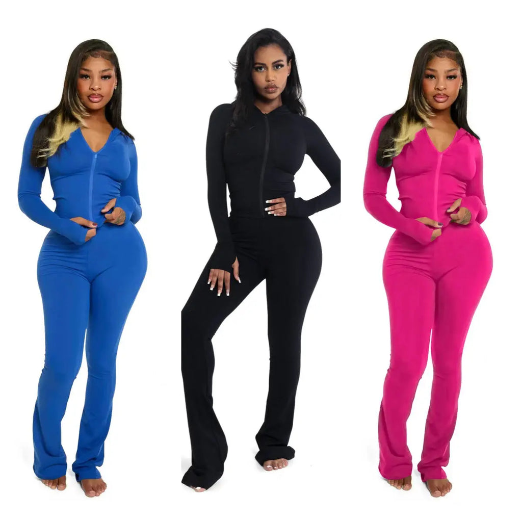 Casual Solid-Color Two-Piece Hooded Cardigan Set - New Era Fashion LLc