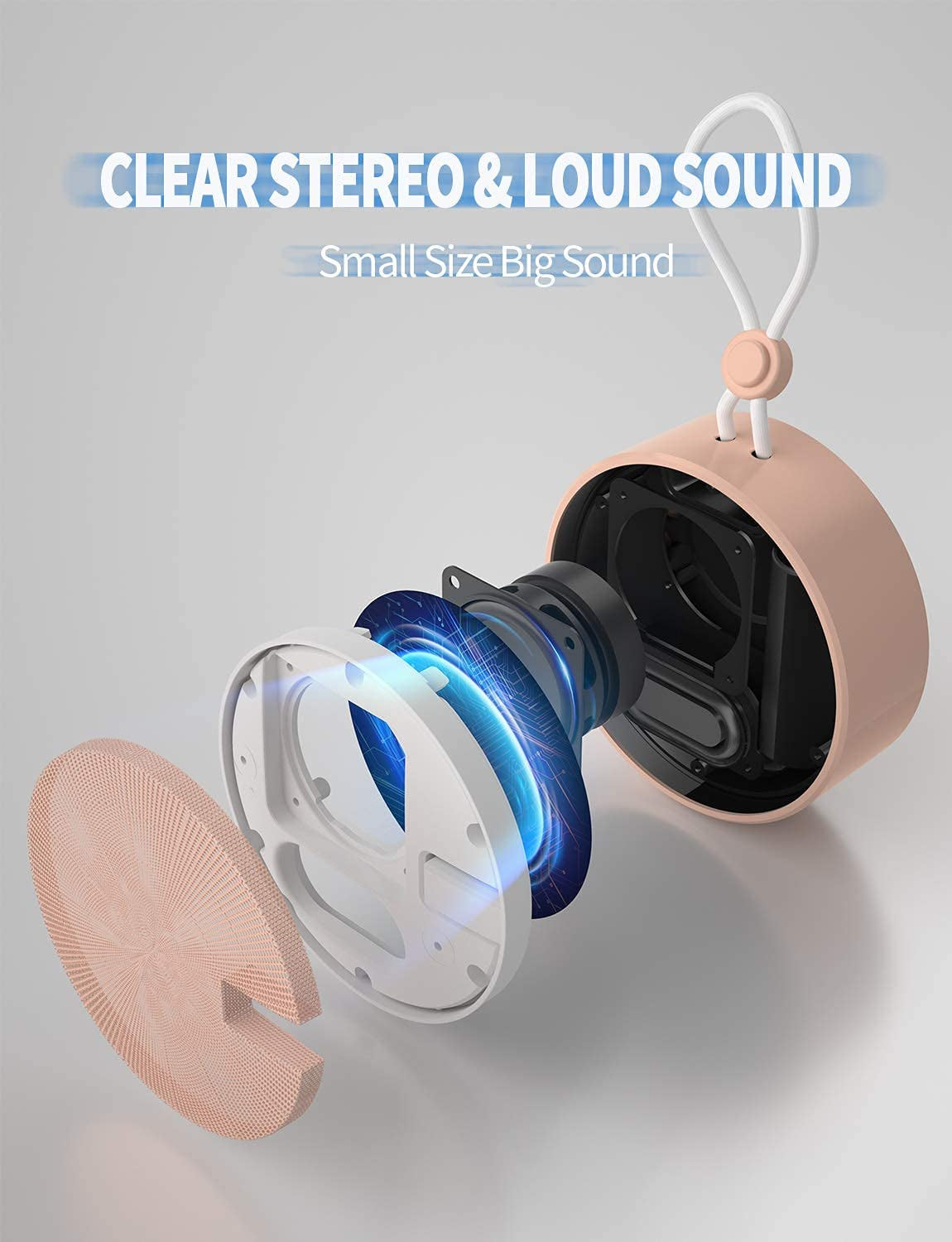 C12 Waterproof Bluetooth Shower Speaker - Portable IPX7 Rated, High-Quality Sound, TF Card Support, Suction Cup Design for Outdoor Use (Cashmere Pink)