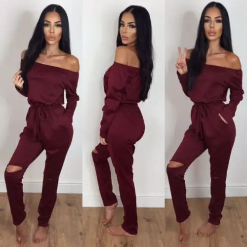 Off-Shoulder Ripped Jumpsuit