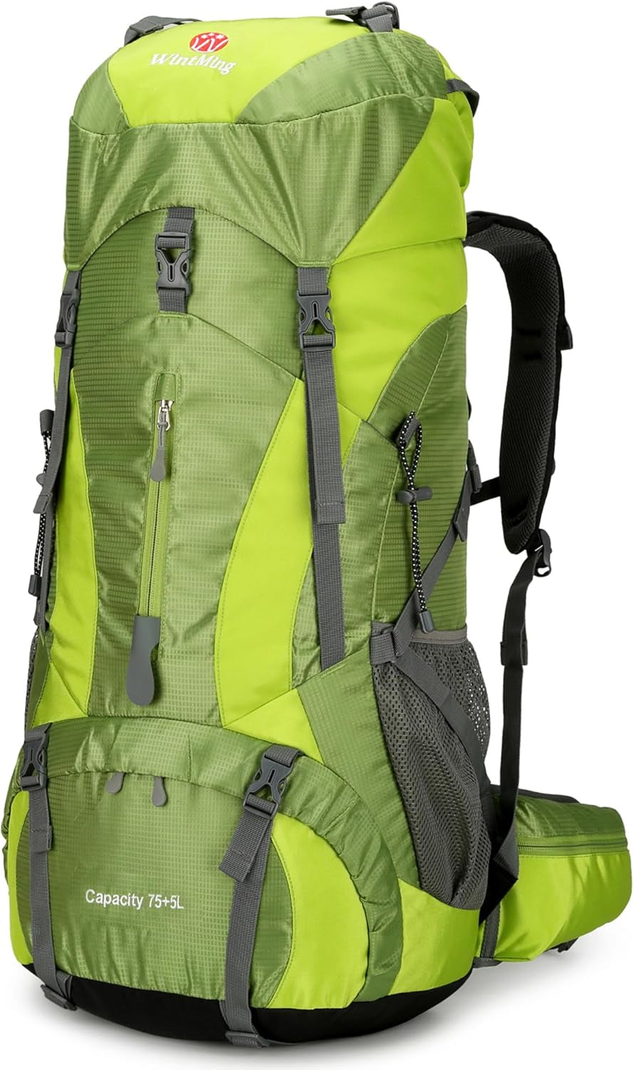 75L Waterproof Hiking Backpack with Rain Cover and Shoe Compartment for Men and Women, Frameless Design