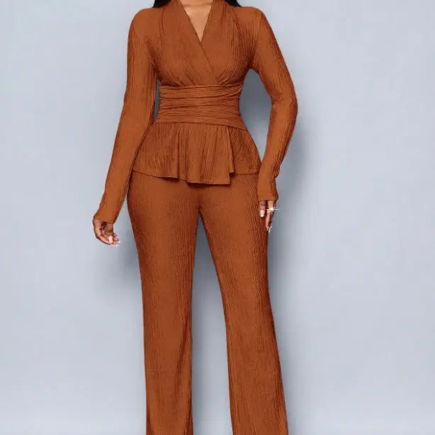 Womens Versatile, Waist-Cinching, Slimming Solid-Color Long-Sleeve Set - New Era Fashion LLc