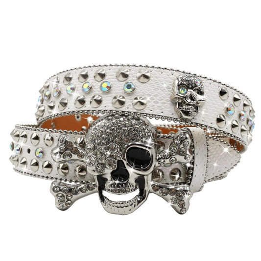 EVERBLTING Rhinestone Skull Belt for Men Women Studded Belts Skull Rhinestone Belt Men Women Bling Stylish Belt Cowgirl Belts