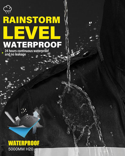 Waterproof Long Rain Jacket - Lightweight Reflective Rainwear with Packable Hood for Men and Women