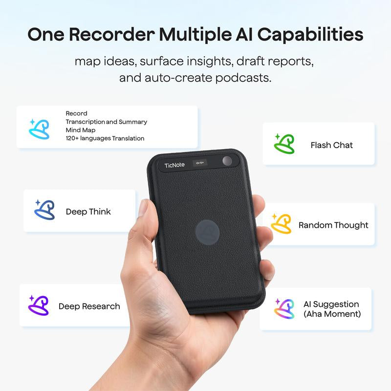 New Mobvoi Ticnote Lite AI Voice Recorder, AI Note Taking Device W/Instant Transcribe & Summarize, APP Control, Support 120+ Languages, AI Recorder W/Display for Lectures, Meeting, Calls