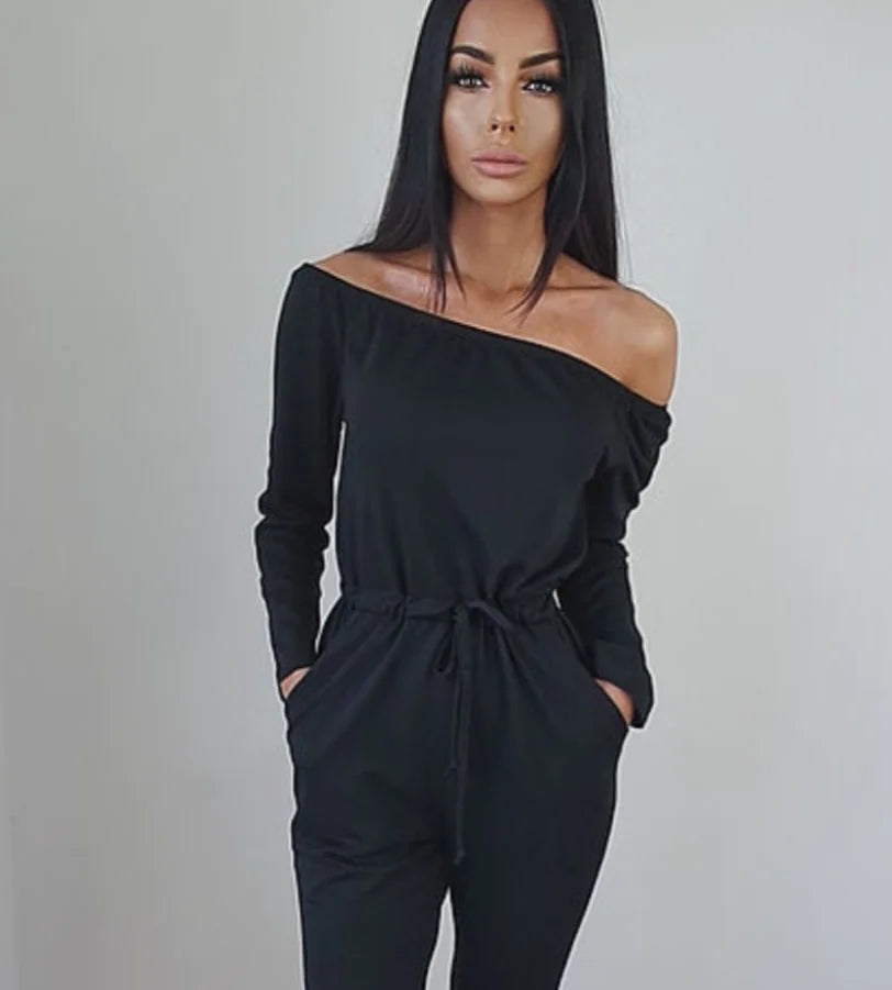 Off-Shoulder Ripped Jumpsuit