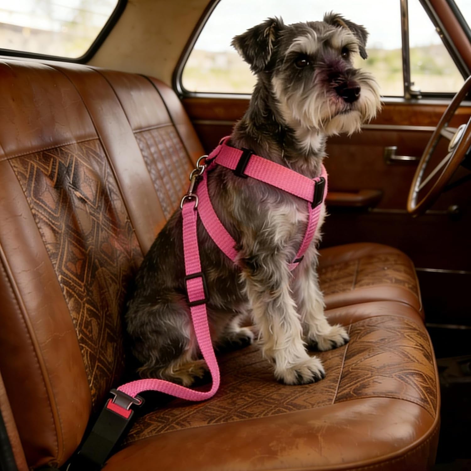 Adjustable Length Pet Car Seat Belt for Dogs and Cats - 2 Pack (Pink)