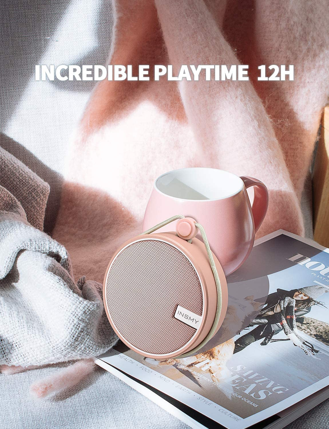 C12 Waterproof Bluetooth Shower Speaker - Portable IPX7 Rated, High-Quality Sound, TF Card Support, Suction Cup Design for Outdoor Use (Cashmere Pink)