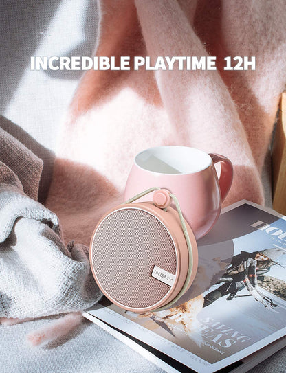 C12 Waterproof Bluetooth Shower Speaker - Portable IPX7 Rated, High-Quality Sound, TF Card Support, Suction Cup Design for Outdoor Use (Cashmere Pink)