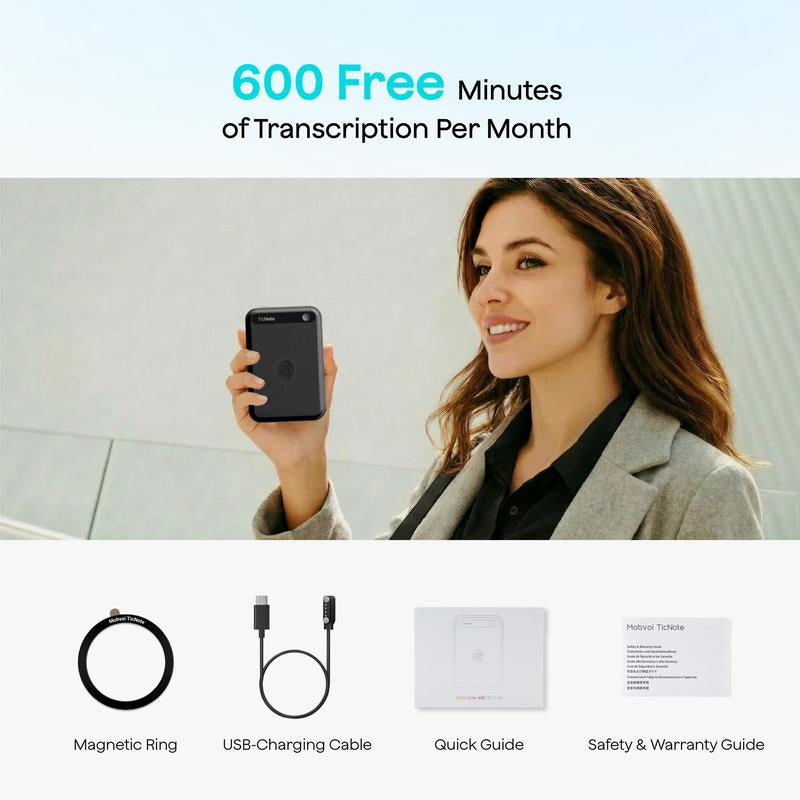 New Mobvoi Ticnote Lite AI Voice Recorder, AI Note Taking Device W/Instant Transcribe & Summarize, APP Control, Support 120+ Languages, AI Recorder W/Display for Lectures, Meeting, Calls