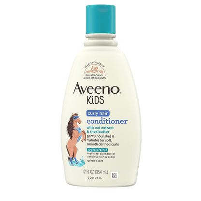 Aveeno Kids Curly Hair Conditioner, Hydrating Conditioner, Kids Curly Hair Products, Oat Extract & Shea Butter, Gentle Scent, 12 Fl. Oz (Pack of 1)
