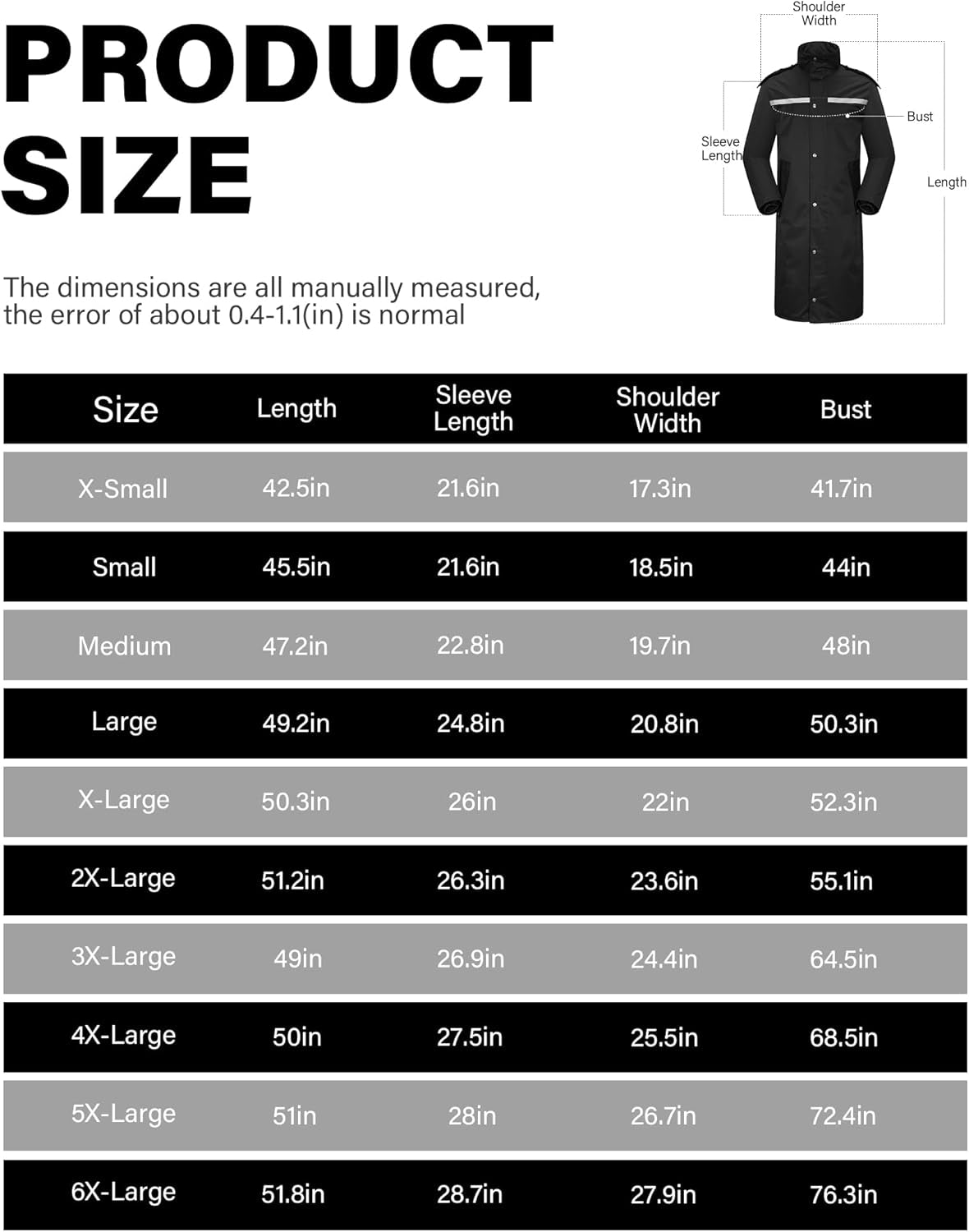 Waterproof Long Rain Jacket - Lightweight Reflective Rainwear with Packable Hood for Men and Women