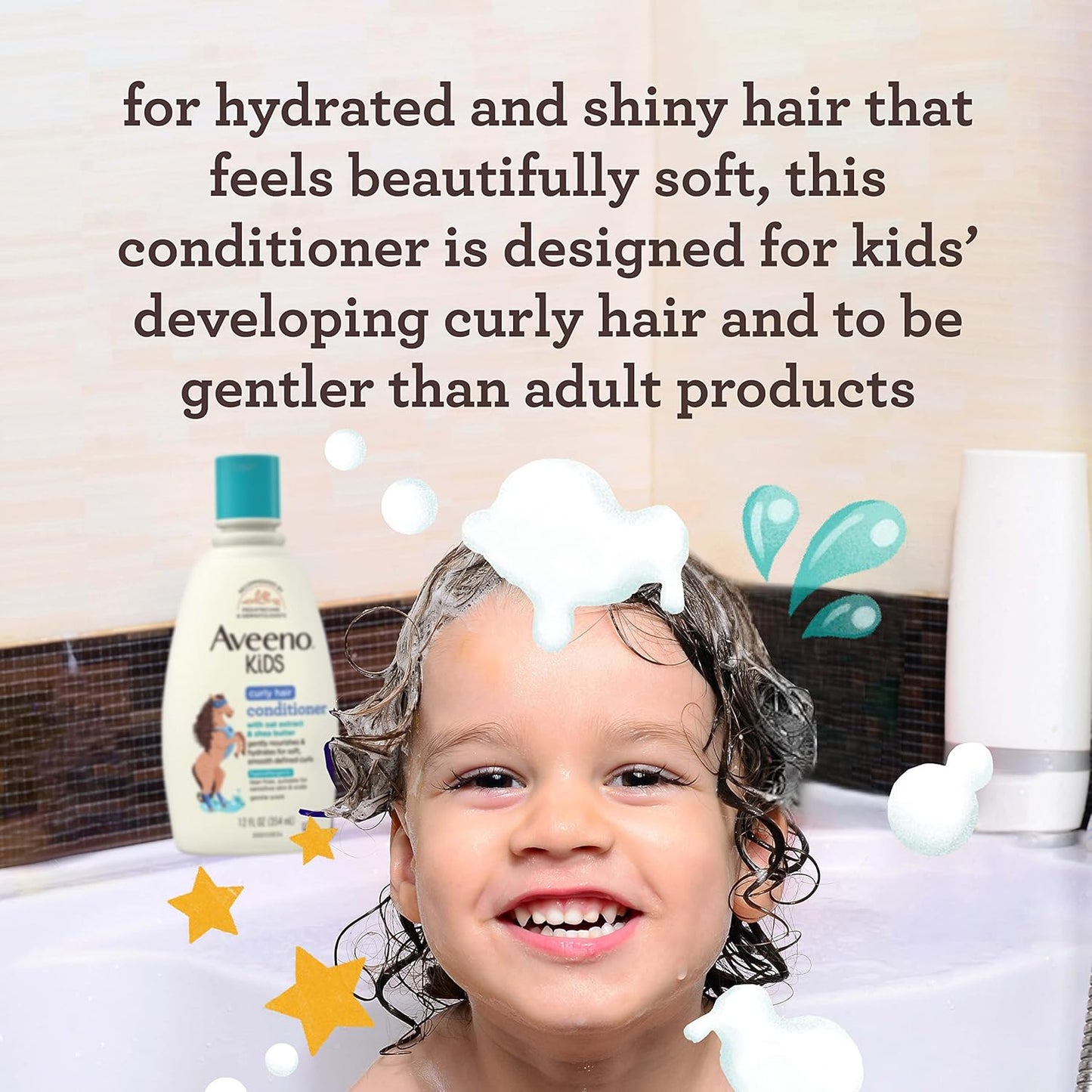 Aveeno Kids Curly Hair Conditioner, Hydrating Conditioner, Kids Curly Hair Products, Oat Extract & Shea Butter, Gentle Scent, 12 Fl. Oz (Pack of 1)