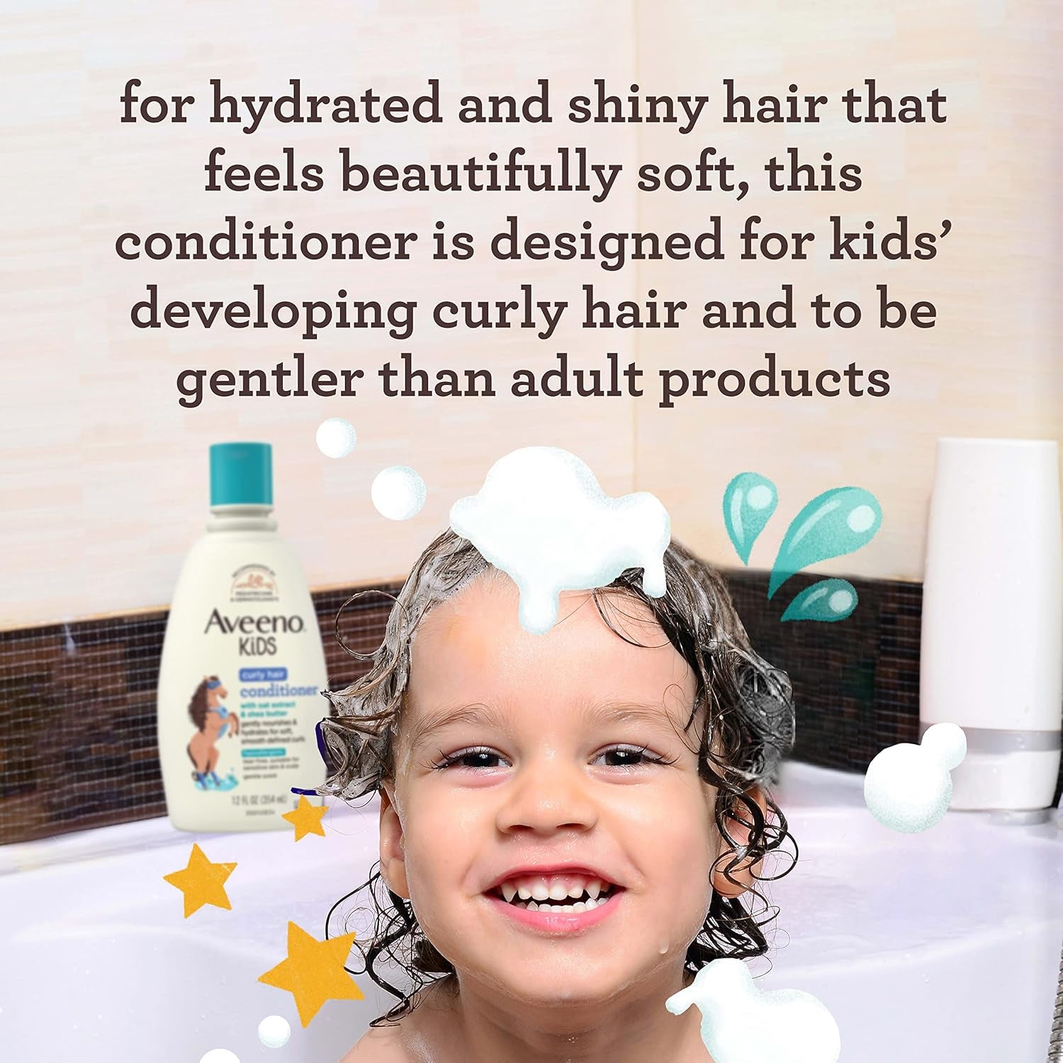 Aveeno Kids Curly Hair Conditioner, Hydrating Conditioner, Kids Curly Hair Products, Oat Extract & Shea Butter, Gentle Scent, 12 Fl. Oz (Pack of 1)